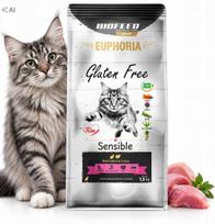Begrūdis kačių ėdalas EUPHORIA SENSIBLE su kalakutiena ir triušiena, 1,5 kg