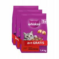 Sausas kačių ėdalas WHISKAS su jautiena, 1,4 kg + dovana 2+1