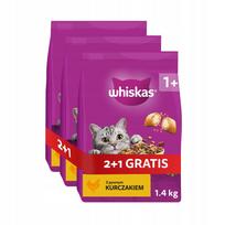 Sausas kačių maistas WHISKAS su vištiena, 1,4 kg + 2+1 dovana