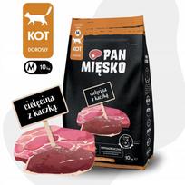 Sausas kačių ėdalas Pan Mięsko, veršiena ir antiena, M dydžio traškučiai, 10 kg