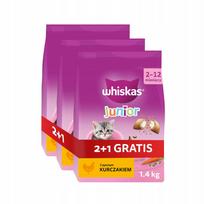 Kačių maistas WHISKAS Junior su vištiena, 1,4 kg + 2+1 dovana