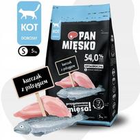 Sausas kačių pašaras Pan Mięsko su vištiena ir upėtakiu, smulkūs traškučiai, 5 kg