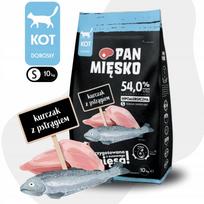 Sausas kačių pašaras Pan Mięsko su vištiena ir upėtakiu, traškučiai, 10 kg