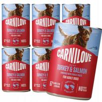 Šunų konservai CARNILOVE su lašiša ir kalakutiena, 6 x 400 g