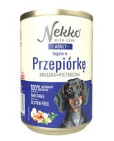 Šunų konservai NEKKO, su putpelių mėsa, petražolėmis ir kriaušėmis, 400 g