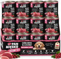 Šunų konservai Pan Mięsko su kiauliena ir antiena, 12 x 400 g, šuniukams