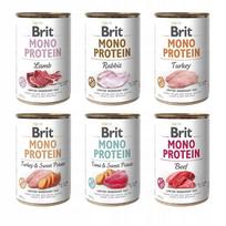 Šunų konservai Brit Mono Protein, įvairūs skoniai, 6 x 400 g, hipoalerginiai