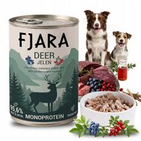 Šunų maistas FJARA MONOPROTEIN su 95,6% elnienos, mėlynėmis, laukine rože ir krilių aliejumi, 400 g