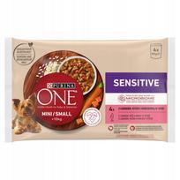 Šunų pašaras PURINA ONE Mini Sensitive su lašiša ir ryžiais, 4 x 85 g