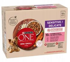 Šunų konservai PURINA ONE Mini Sensitive su lašiša padaže, 10 x 85 g
