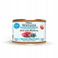 Šunų konservai WATAHA MONO PROTEIN, 94,5% kiauliena su mėlynėmis, 185 g