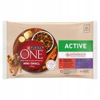 Šunų pašaras Purina ONE Active Mini su jautiena ir antiena padaže, 4 x 85 g