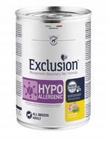 Šunų konservai EXCLUSION Hypoallergenic, putpelės ir žirniai, suaugusiems, 400 g