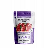 Šunų ėdalas Super Rafi MINI su jautiena ir kalakutų širdelėmis, 100 g