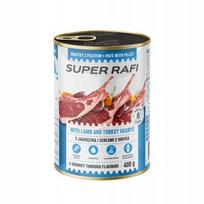 Šunų konservai SUPER RAFI su ėriena ir kalakutų širdelėmis, 400 g