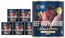 Šunų konservai jauniems šunims BERRY LINE su jautiena ir triušiena, John Dog, 6 x 800 g