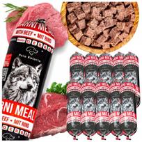 Šunų ėdalas CarniMeal šlapias su 90% jautienos, dešros batonėliai, 10 x 1 kg