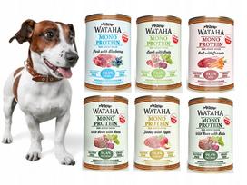 Šunų ėdalas WATAHA Mono Protein, suaugusiems, be vištienos, įvairių skonių, 6 x 400 g