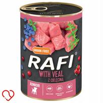 Šunų konservai RAFI Junior su veršiena, spanguolėmis ir mėlynėmis, 400 g