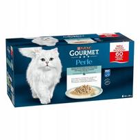 Šlapias kačių maistas Gourmet Perle, menkė, lašiša, plekšnė padaže, 60 x 85 g