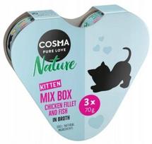 Kačiukų ėdalas Cosma Nature, įvairių mėsos ir žuvies skonių, 3 x 70 g konservai