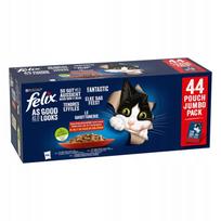 Kačių maistas FELIX Fantastic su įvairiomis skonio želė, 44 x 85 g