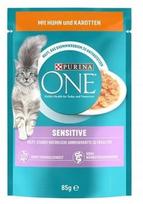 Šlapiamas pašaras katėms PURINA ONE SENSITIVE su vištiena ir morkomis, padaže