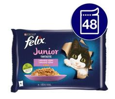 Katinų ėdalas FELIX FANTASTIC Junior, įvairių skonių želė, 48 x 85 g