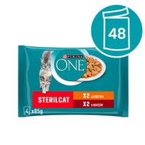 Katinų pašaro rinkinys PURINA ONE sterilizuotiems, vištiena ir jautiena padaže, 48 x 85 g