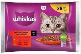 Kačių ėdalas WHISKAS su jautiena, vištiena, ėriena ir paukštiena, 8 x 85 g