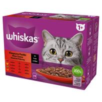Drėgnas kačių maistas WHISKAS su jautiena, vištiena, ėriena ir paukštiena padaže, 12 x 85 g