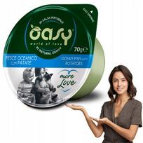 Šlapias kačių maistas Oasy More Love Cup su vandenyno žuvimi ir bulvėmis, 70 g