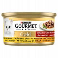 Šlapi maistas katėms PURINA GOURMET GOLD, vištiena ir kepenėlės padaže, 85 g