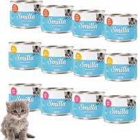 Kačių konservai Smilla Kitten, 12 x 200 g, įvairių skonių (veršiena, vištiena)