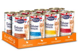 Drėgnas kačių ėdalas Butcher's Delicious Dinners, rinkinys, 8 x 400 g