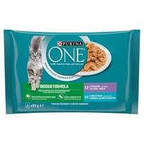 Šlapias kačių ėdalas Purina One Indoor, tunas ir veršiena, 4 x 85 g