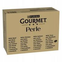 Katinų pašaras Gourmet Perle su jautiena, vištiena, lašiša ir tunu padaže, 96 x 85 g