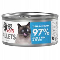 Šlapi kačių ėdalas JOHN DOG, tunas ir vištiena sultinyje, 70 g