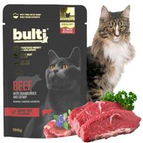 Drėgnas kačių maistas BULTI SUPERFOODS, maltos jautienos ir spanguolių padaže, maišelis