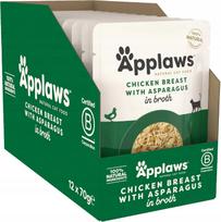 Kačių pašaras Applaws su vištiena ir smidrais, 12 x 70 g