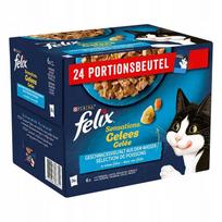 Kačių pašaro maišeliai FELIX Sensations su žuvų skoniais drebučiuose, 24 x 85 g