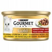 Šlapi maistas katėms PURINA GOURMET GOLD, vištiena ir kepenėlės padaže, 85 g