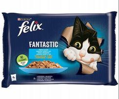 Šlapias pašaras katėms FELIX Fantastic su lašiša drebučiuose, 4 x 85 g