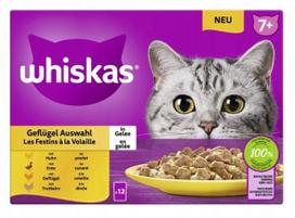 Katėms WHISKAS Senior 7+ drėgnas pašaras su paukštienos skoniais padaže, 12 x 85 g