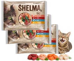 Sausas pašaras katėms SHELMA, be grūdų, 12 x 85 g, lašiša, menkė, jautiena, vištiena