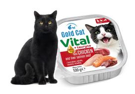 Šlapias kačių maistas Gold Cat Vital su vištiena, kepenėlėmis, lašiša ir jautiena, 100 g