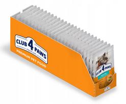 Šlapias pašaras sterilizuotoms katėms CLUB 4 PAWS su kalakutiena, 24 x 80 g