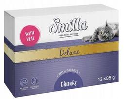 Šlapias maistas katėms Smilla Deluxe, 12 x 85 g, veršiena su morkomis, padaže