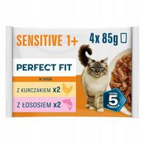 Šlapias kačių ėdalas PERFECT FIT Sensitive 1+, vištiena ir lašiša padaže, 4 x 85 g