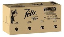 Katzenų ėdalas Felix SENSATIONS, 120 x 85 g, su mėsa ir daržovėmis drebučiuose
